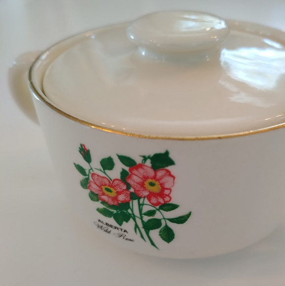 Antique Wild Rose Alberta souvenir dish 22k double handled bowl with lid - Picture 4 of 13